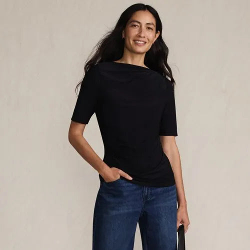 Women's Elbow Sleeve Silky Knit Ruched Top