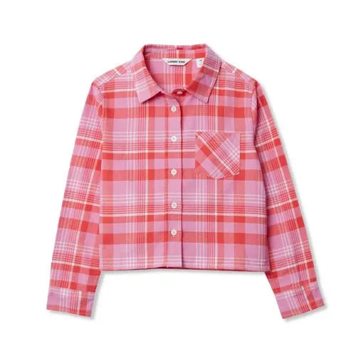 Girls Long Sleeve Cropped Flannel Shirt