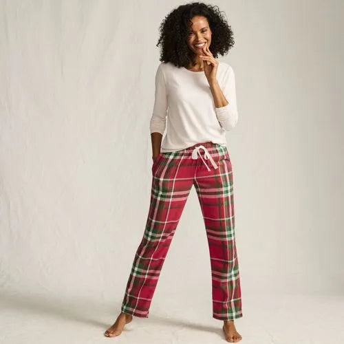 Women's Pajama Gift Set - Knit Long Sleeve Top and Flannel Pants