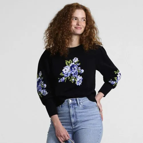 Women's Drifter Puff Sleeve Jacquard Crew Neck Sweater