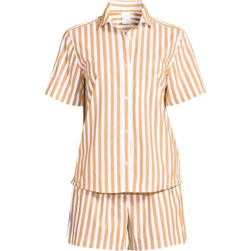 Women's Poplin 2 Piece Pajama Set - Short Sleeve Shirt and Shorts