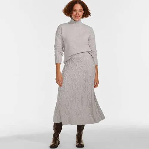 Women's Cozy Lofty Cable Fluted Midi Sweater Skirt