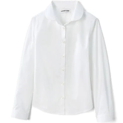 School Uniform Girls Long Sleeve Peter Pan Collar Broadcloth Shirt
