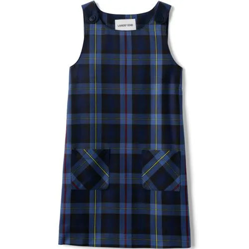 School Uniform Girls Plaid Button Shoulder Patch Pocket Jumper