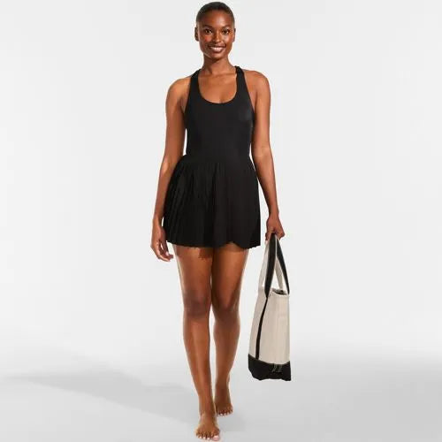 Women's Tugless Racerback Pleated Swim Dress