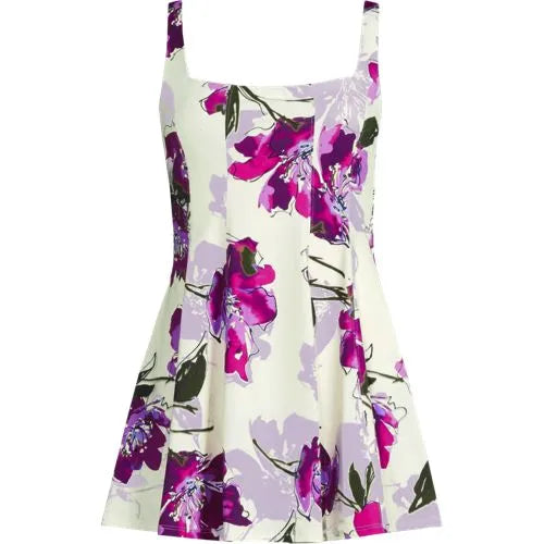 Women's Square Neck Corset Seamed Swim Dress