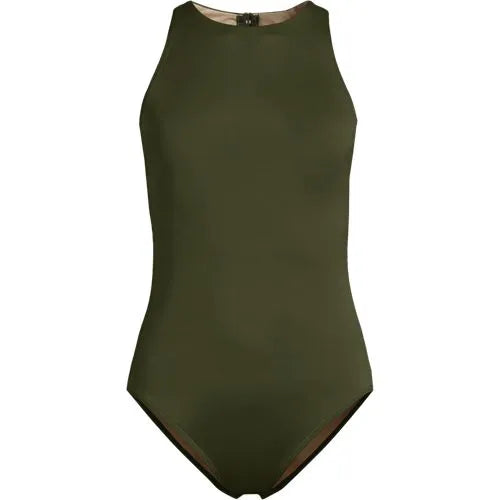 Women's Tugless High Neck Portrait Back One Piece Swimsuit
