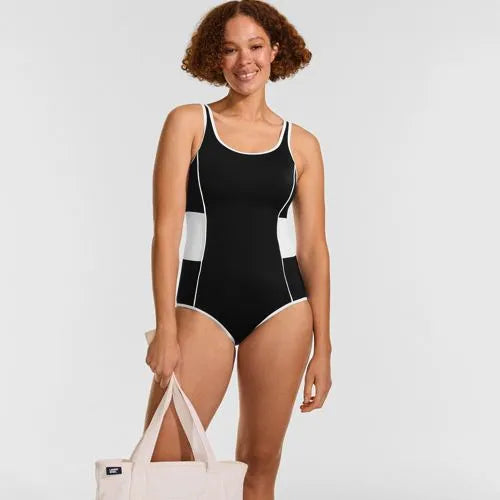 Women's Tugless Scoop Neck Colorblock Low Leg One Piece