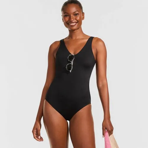 Women's Tugless V-neck High Leg One Piece Swimsuit
