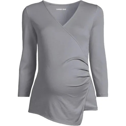 School Uniform Women's Maternity Supima Micro Modal 3/4 Vneck Surplice Tunic Top