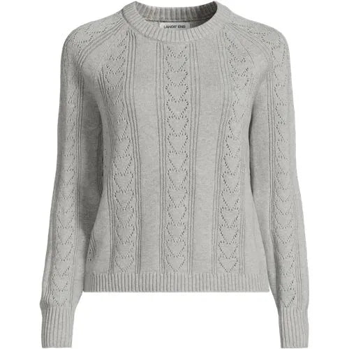 Women's Plus Size Drifter Raglan Pointelle Crew Neck Sweater
