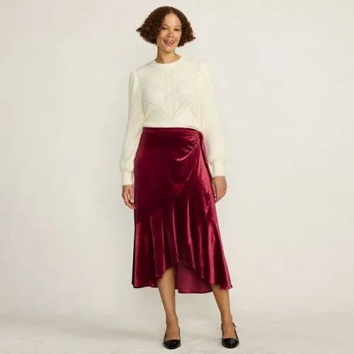 Women's Velvet Wrap Midi Skirt