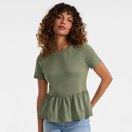 Women's Short Sleeve Lightweight Jersey Crew Neck Peplum Tee