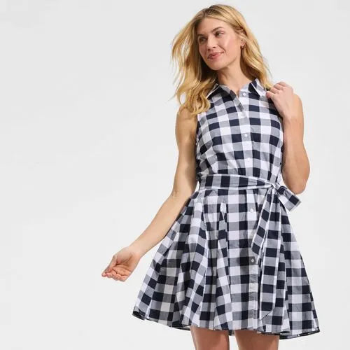 Women's Poplin Button Front Dress with Godets