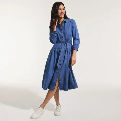 Women's Denim Button Front Midi Shirt Dress