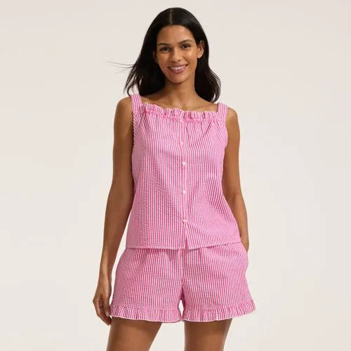 Women's Seersucker 2 Piece Pajama Set - Tank and Shorts