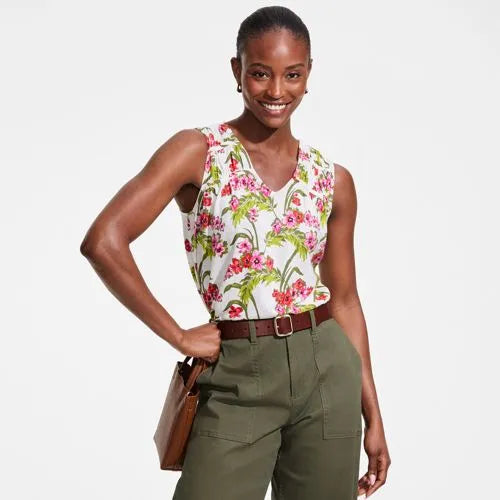 Women's Linen Blend Smocked Flowy Tank