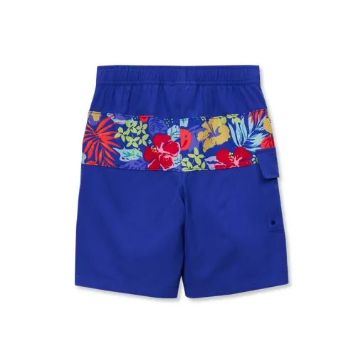 Boys Chlorine Resistant Stretch Print Blocked Hydroliner Board Swim Trunks