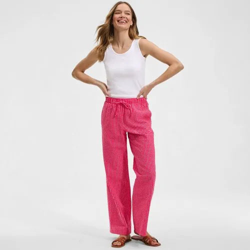 Women's Seersucker High Rise Drawstring Wide Leg Pants