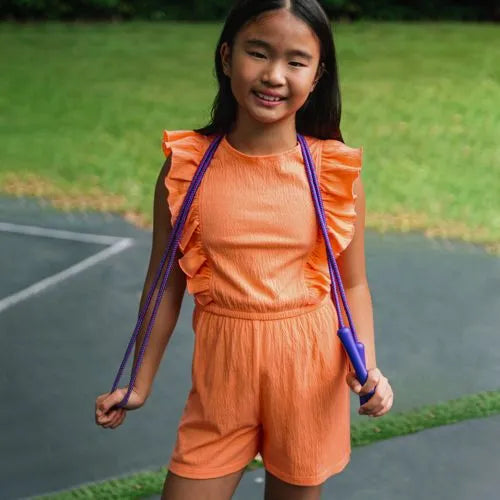 Girls Sleeveless Ruffle Knit Romper