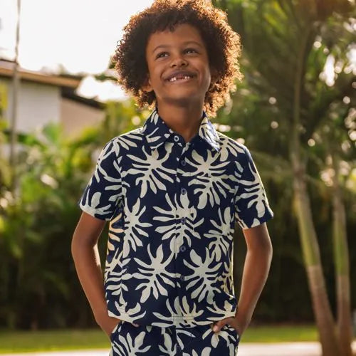 Boys Short Sleeve Linen Slub Button Down Shirt