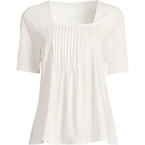 Women's Elbow Sleeve Lightweight Jersey Pintuck Square Neck Top