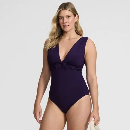 Women's Wide Strap Plunge Shirred One Piece