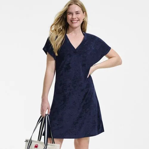 Women's Terry Dolman Sleeve V-neck Cover Up Dress