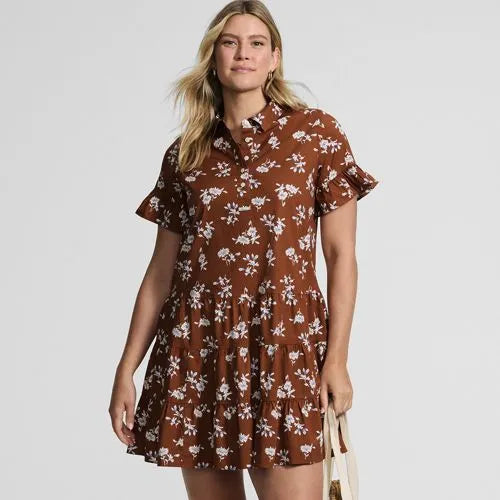 Women's Poplin Flutter Sleeve Knee Length Popover Dress