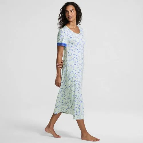 Women's Cooling Short Sleeve Scoop Neck Mid Calf Nightgown