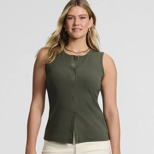 Women's Polished Rib Button Front Tank