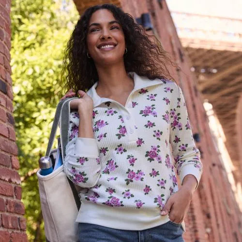 Women's Long Sleeve Waffle Button Up Henley