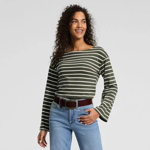 Women's Bracelet Sleeve Supima Cotton Boat Neck Flare Sleeve Top