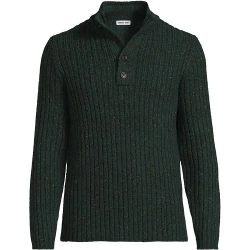 Men's Long Sleeve Cotton Wool Button Up Mock Sweater