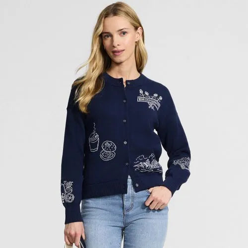 Women's Cotton Placed Jacquard Cardigan Sweater
