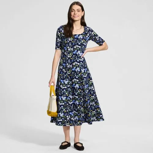Women's Starfish Elbow Sleeve Midi Fit and Flare Dress