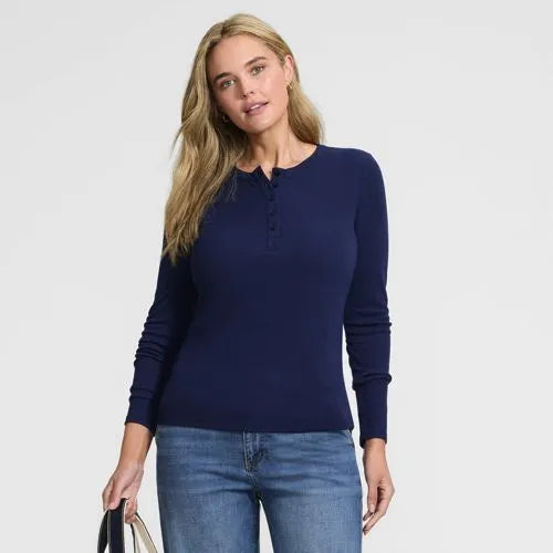 Women's Long Sleeve Drapey Rib Henley