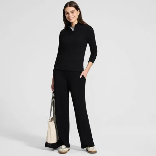 Womens Drapey Rib High Rise Wide Leg Pants
