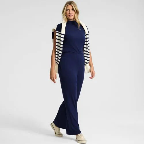 Womens Drapey Rib High Rise Wide Leg Pants