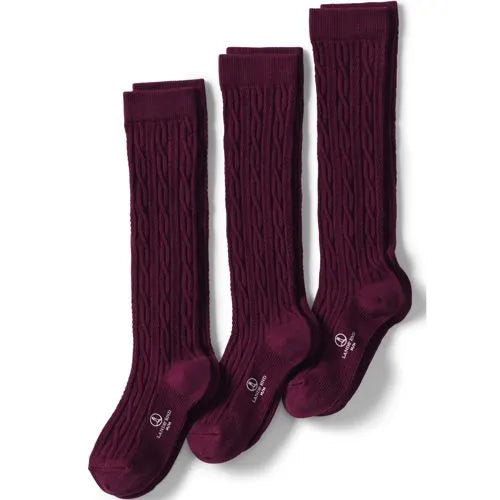 School Uniform Girls Solid Cable Knee Socks 3 Pack