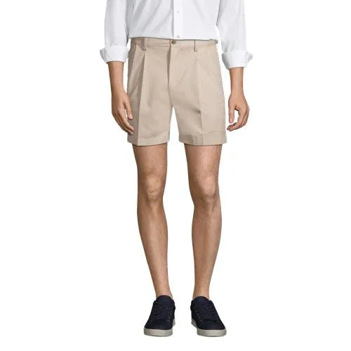 Men's No Iron 6" Comfort Waist Pleated Front Chino Short