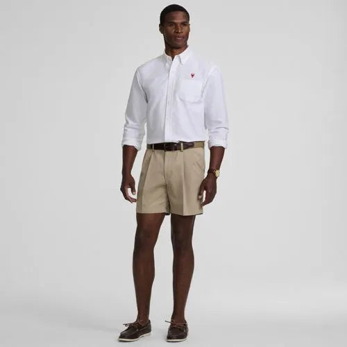 Men's No Iron 6" Comfort Waist Pleated Front Chino Short