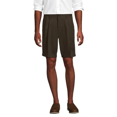 Men's No Iron 9" Comfort Waist Pleated Front Chino Short