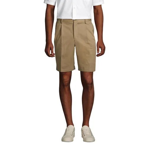 Men's No Iron 9" Comfort Waist Pleated Front Chino Short
