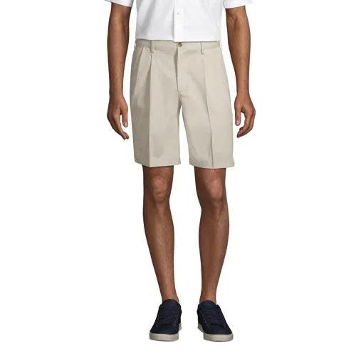 Men's No Iron 9" Comfort Waist Pleated Front Chino Short