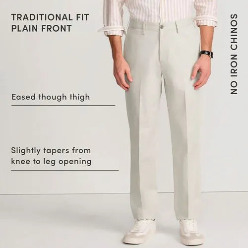 Men's No Iron Traditional Fit Plain Front Chino Pant