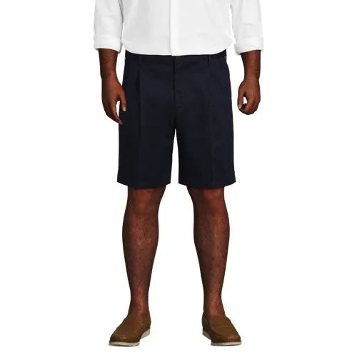 Men's No Iron 9" Comfort Waist Pleated Front Chino Short