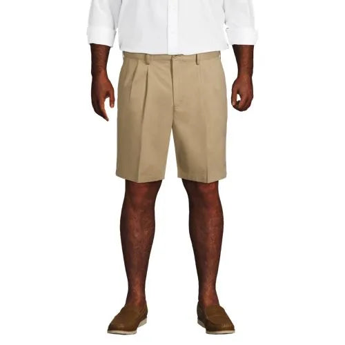 Men's No Iron 9" Comfort Waist Pleated Front Chino Short