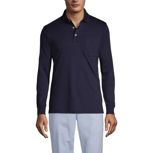 Men's Long Sleeve Cotton Supima Polo Shirt with Pocket