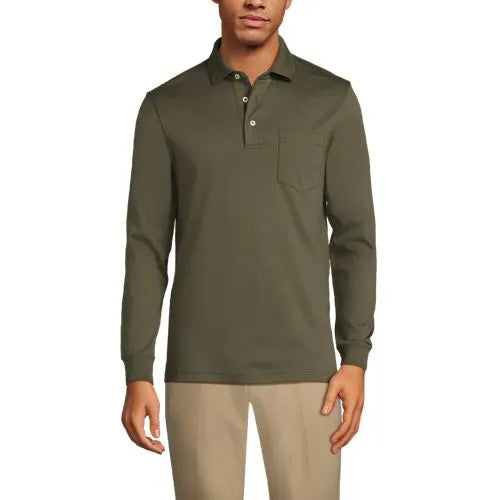 Men's Long Sleeve Cotton Supima Polo Shirt with Pocket